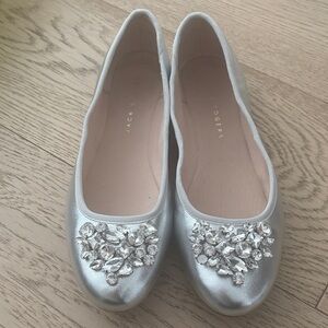 Jack Rogers Metallic Silver Embellished Flats